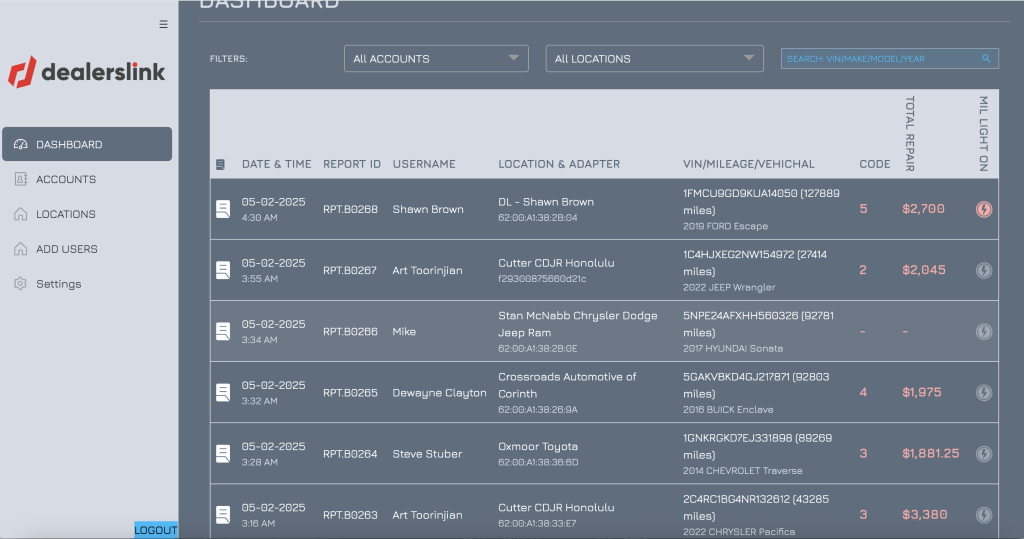 OBDIQ app running under a partner's own logo with branded diagnostic report links